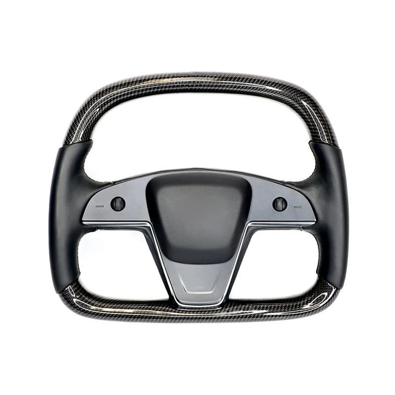 Carbon Fiber Yoke D-Round Steering Wheel for Tesla Model S Plaid (2021-2022)
