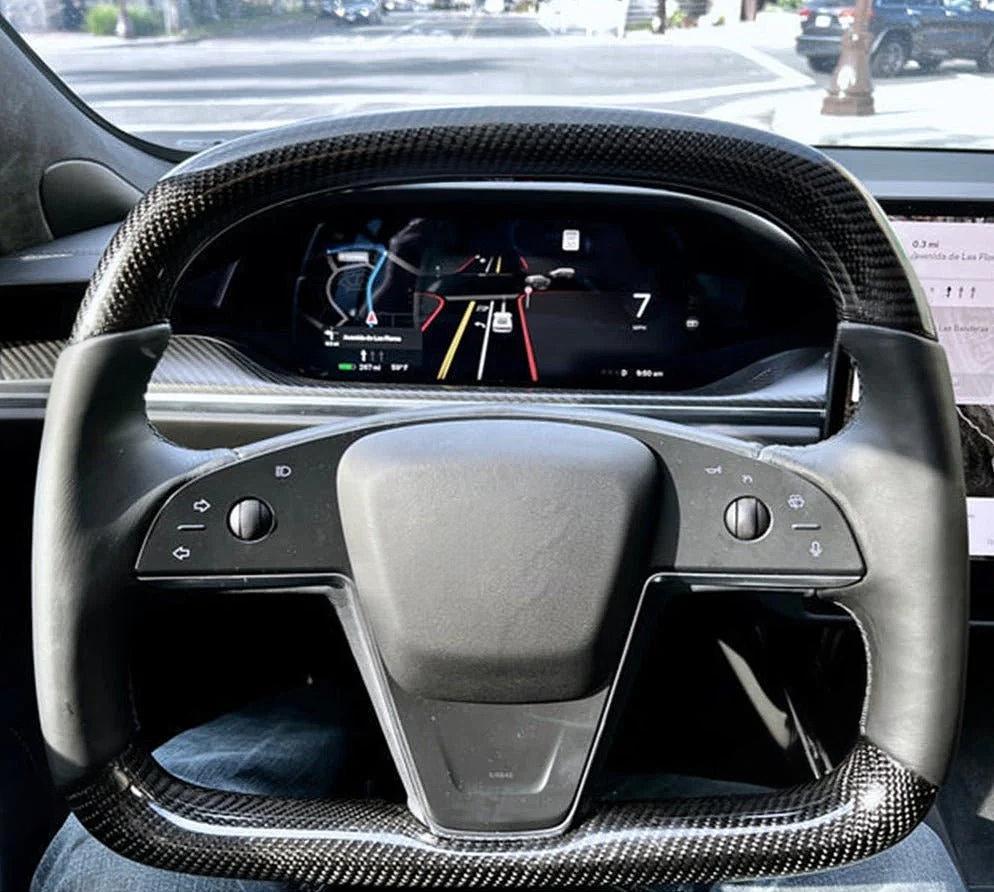 Carbon Fiber Yoke D-Round Steering Wheel for Tesla Model S Plaid (2021-2022)