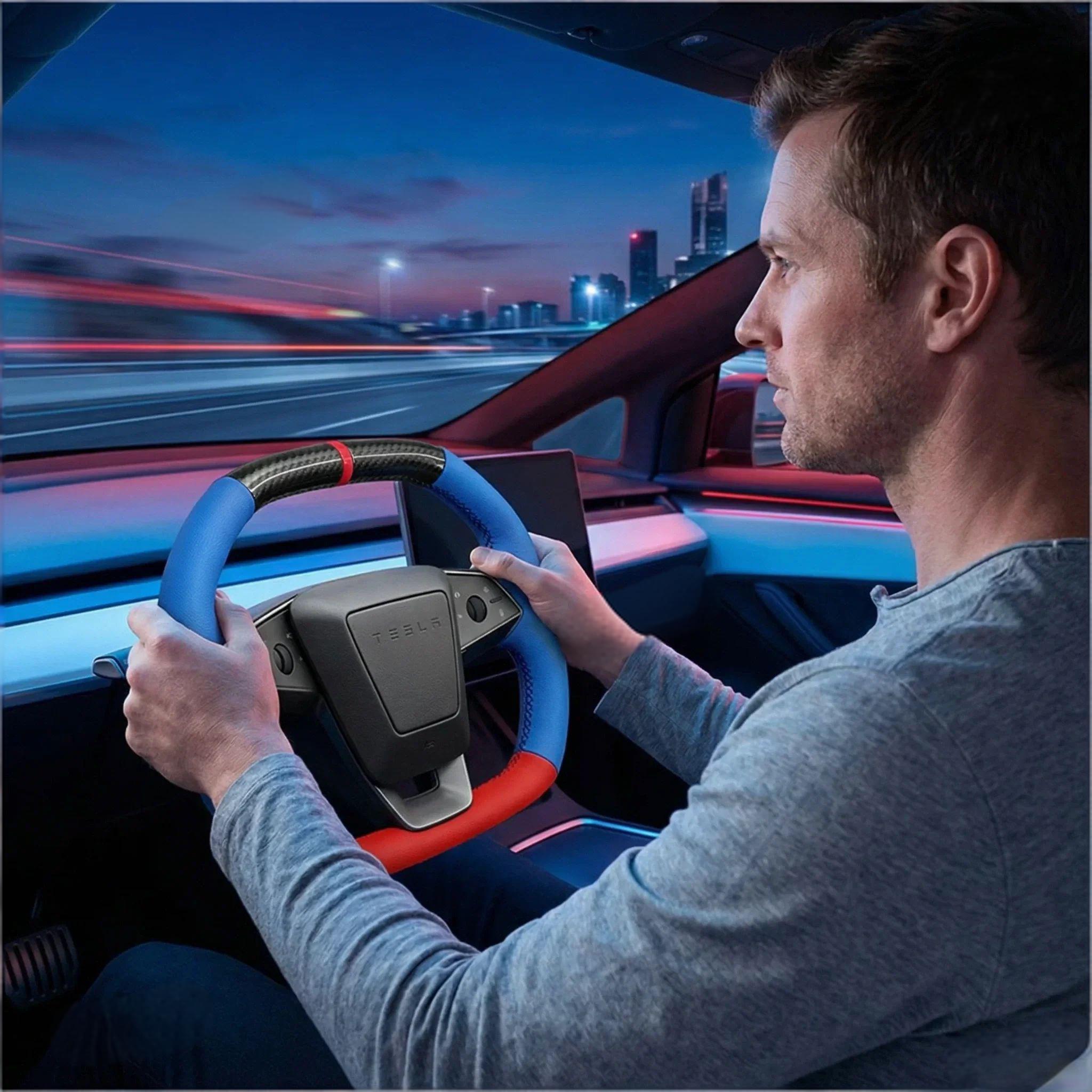 DIY Hand-Stitched Carbon Fiber Steering Wheel Cover for Cybertruck 2024+