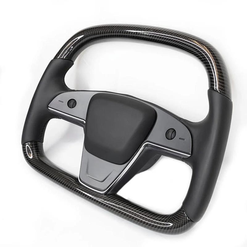 Carbon Fiber Yoke D-Round Steering Wheel for Tesla Model S Plaid (2021-2022)